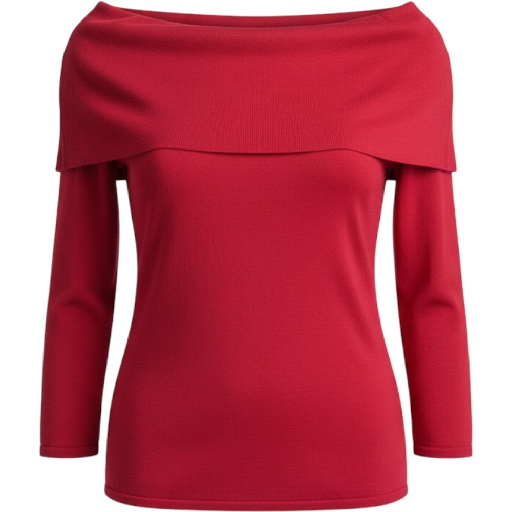 BCBGMAXAZRIA Red Off The Shoulder Knit Top XL 6C41081 Rayon Blend 3/4 Sleeve